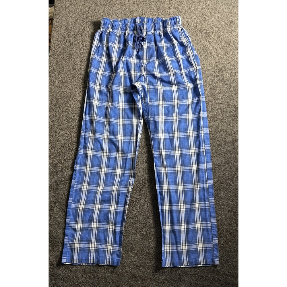Fruit of the Loom Mens Blue Plaid Pajama Pants Cotton Blend Size M RN123187